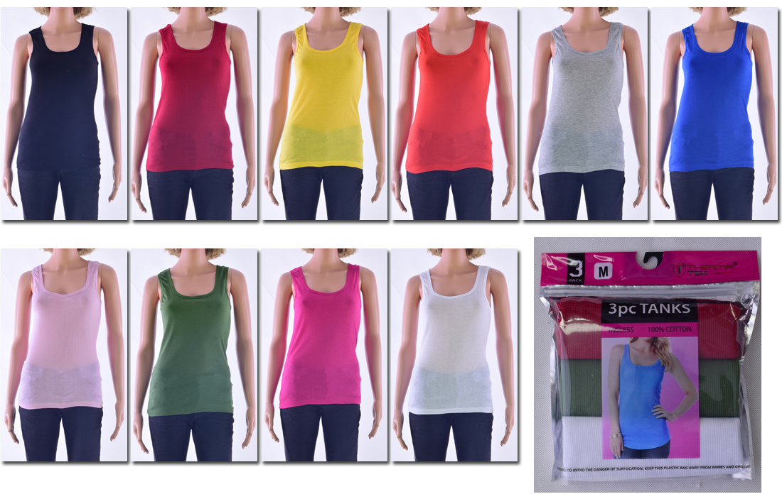Women's A-Shirts - Solid Colors - 3-Packs