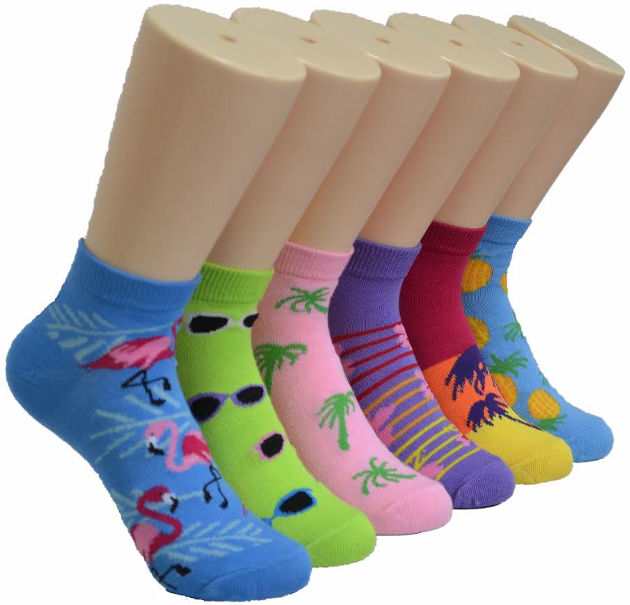 Women's Low Cut Novelty Socks - Tropical Beach Print - Size 9-11