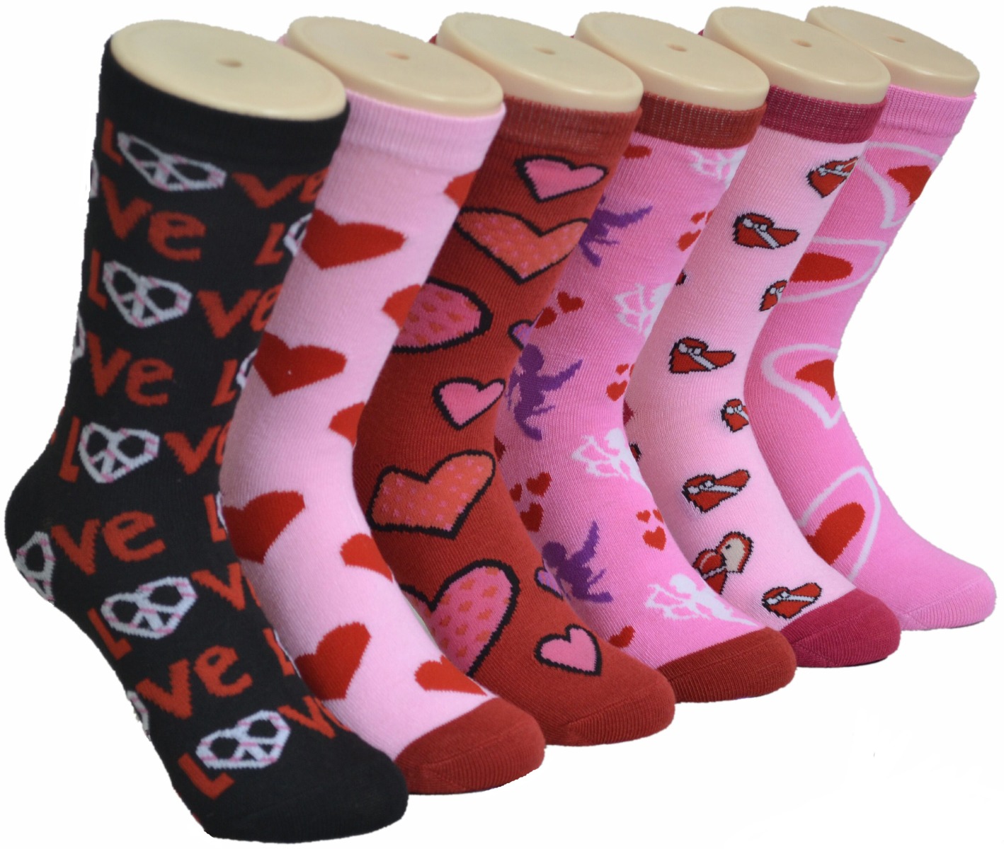 VALENTINE's Day Crew Socks - Heart Print - Size 9-11