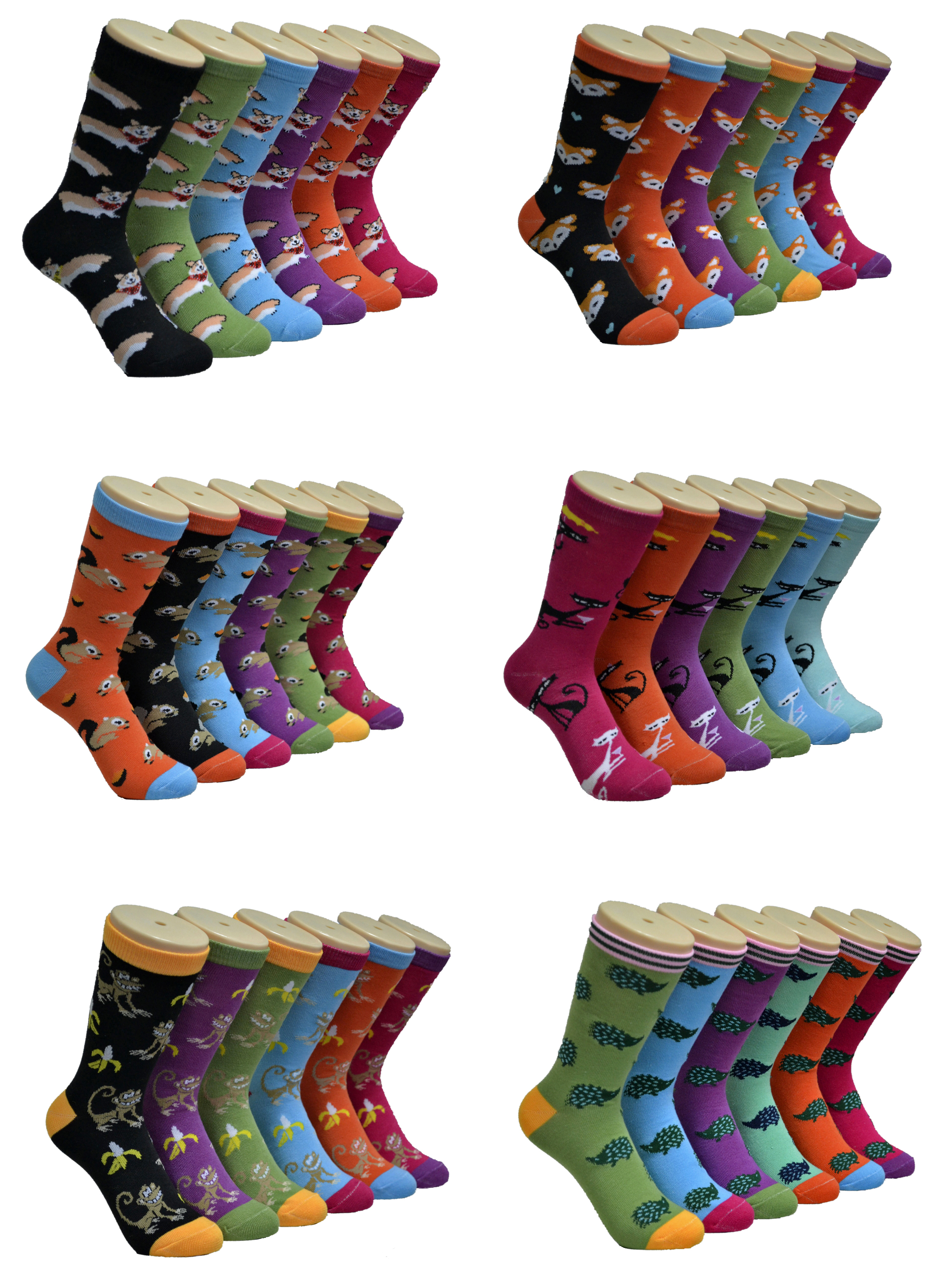 Women's Novelty Crew Socks - Animal Prints - Size 9-11