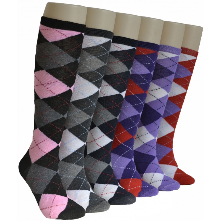 Women's Novelty Knee High Socks - Diamond Lined Pattern -  Size 9-11