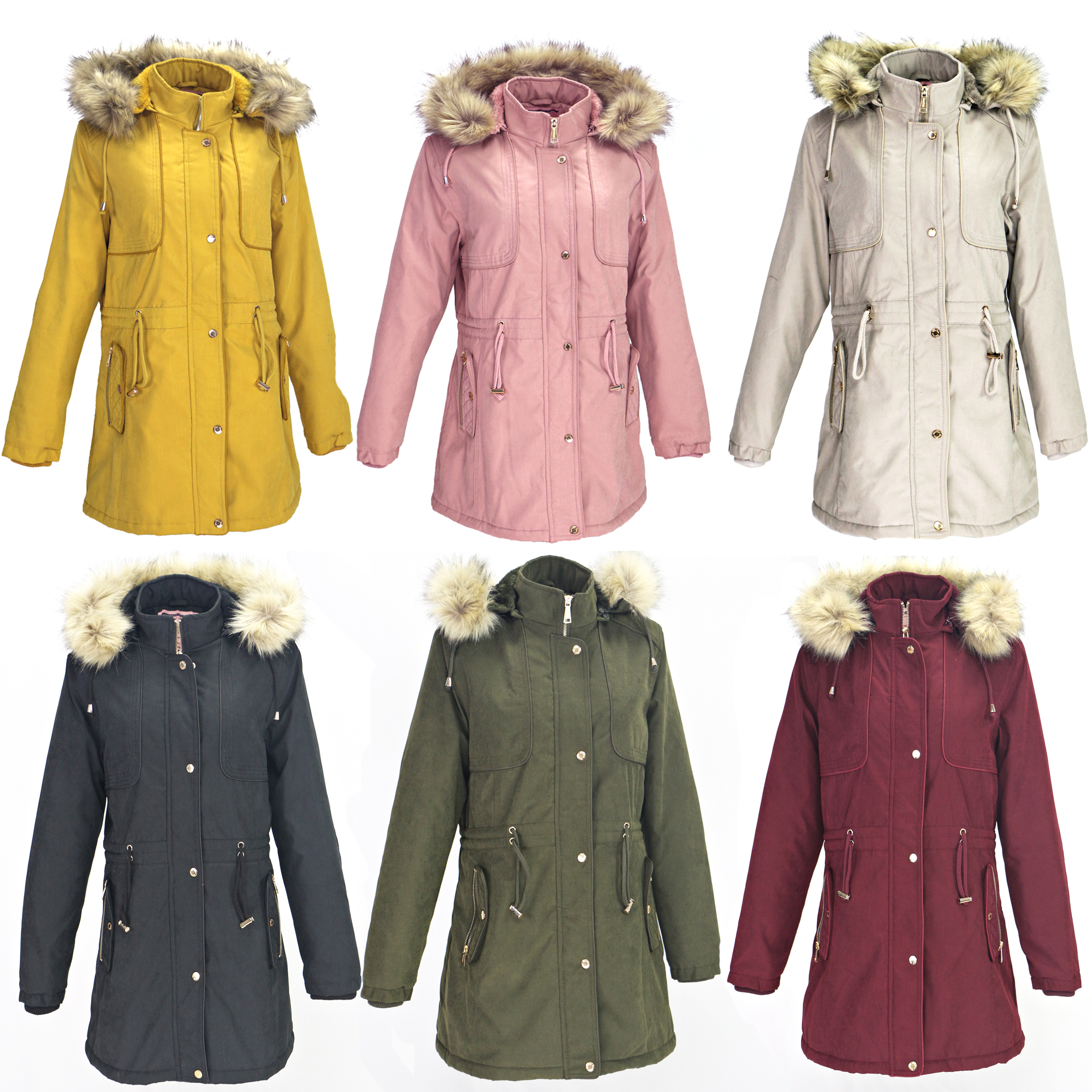 Women's Mid-Length Windbreaker Winter JACKETs w/ Fleece Lined Hood & Zip-Up Cargo Pockets - Choose Y