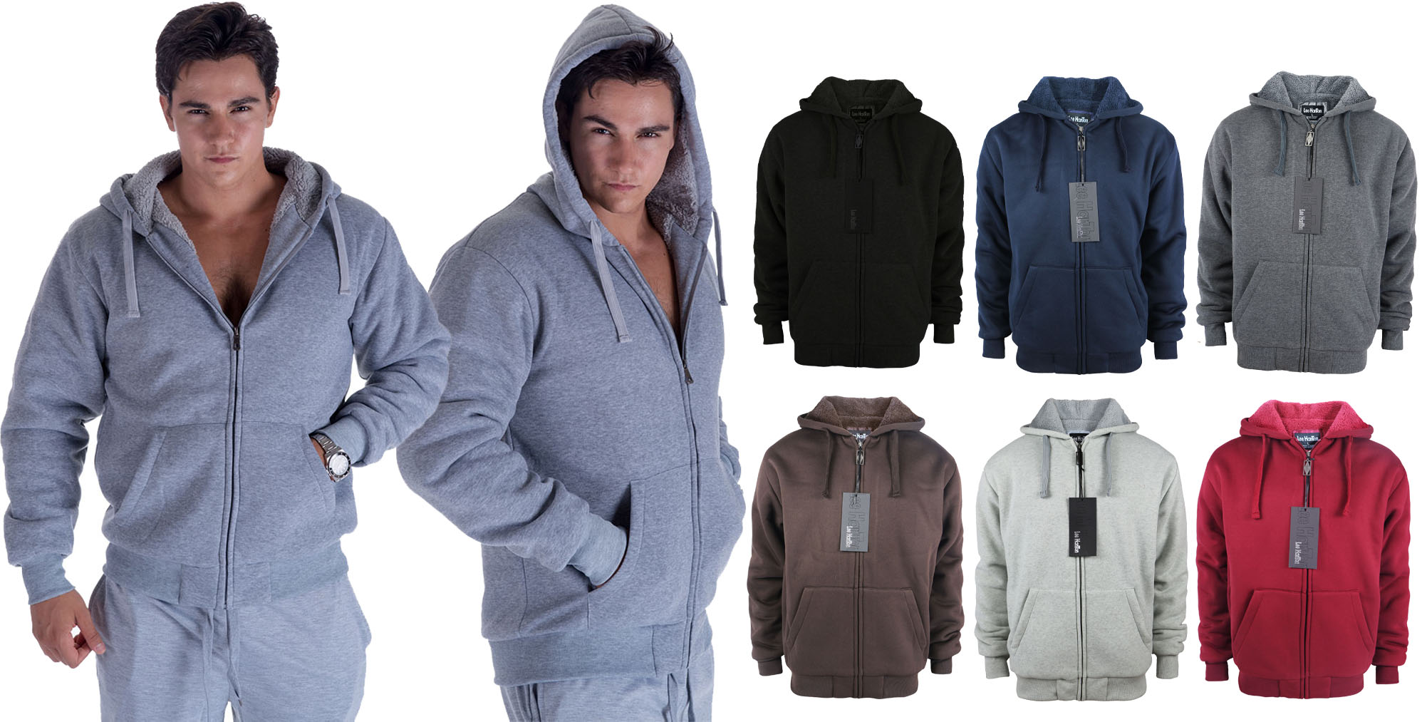 Men's Solid Colored HOODIES w/ Sherpa Lining & Zipper - Choose Your Color(s)