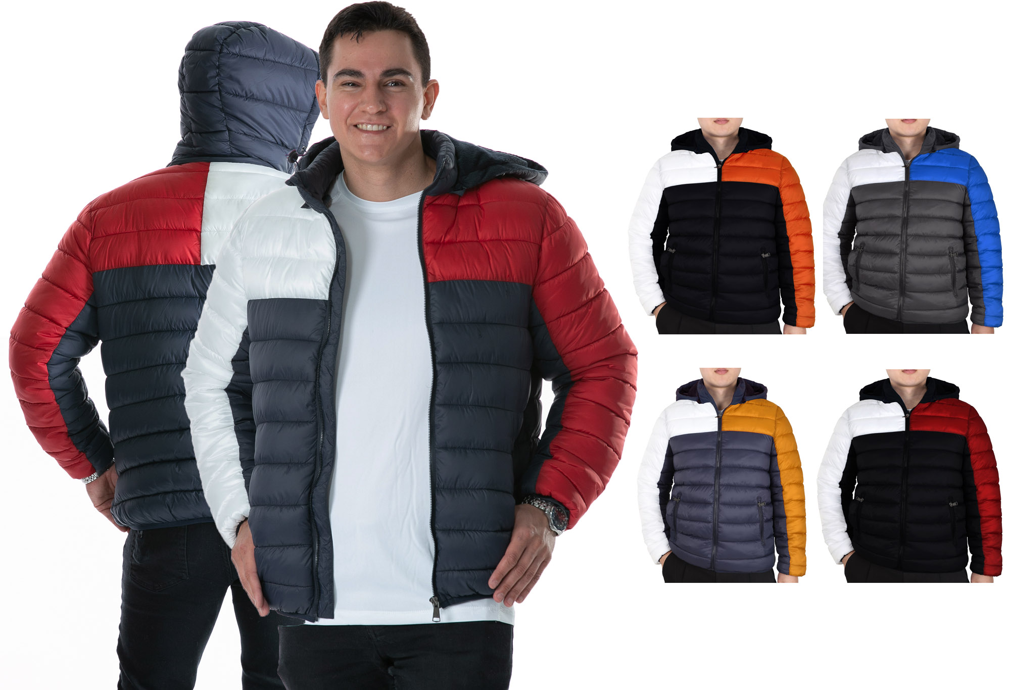 Men's Two Tone Pattern Puffer Down JACKETs w/ Sherpa Lining - Choose Your Color(s)