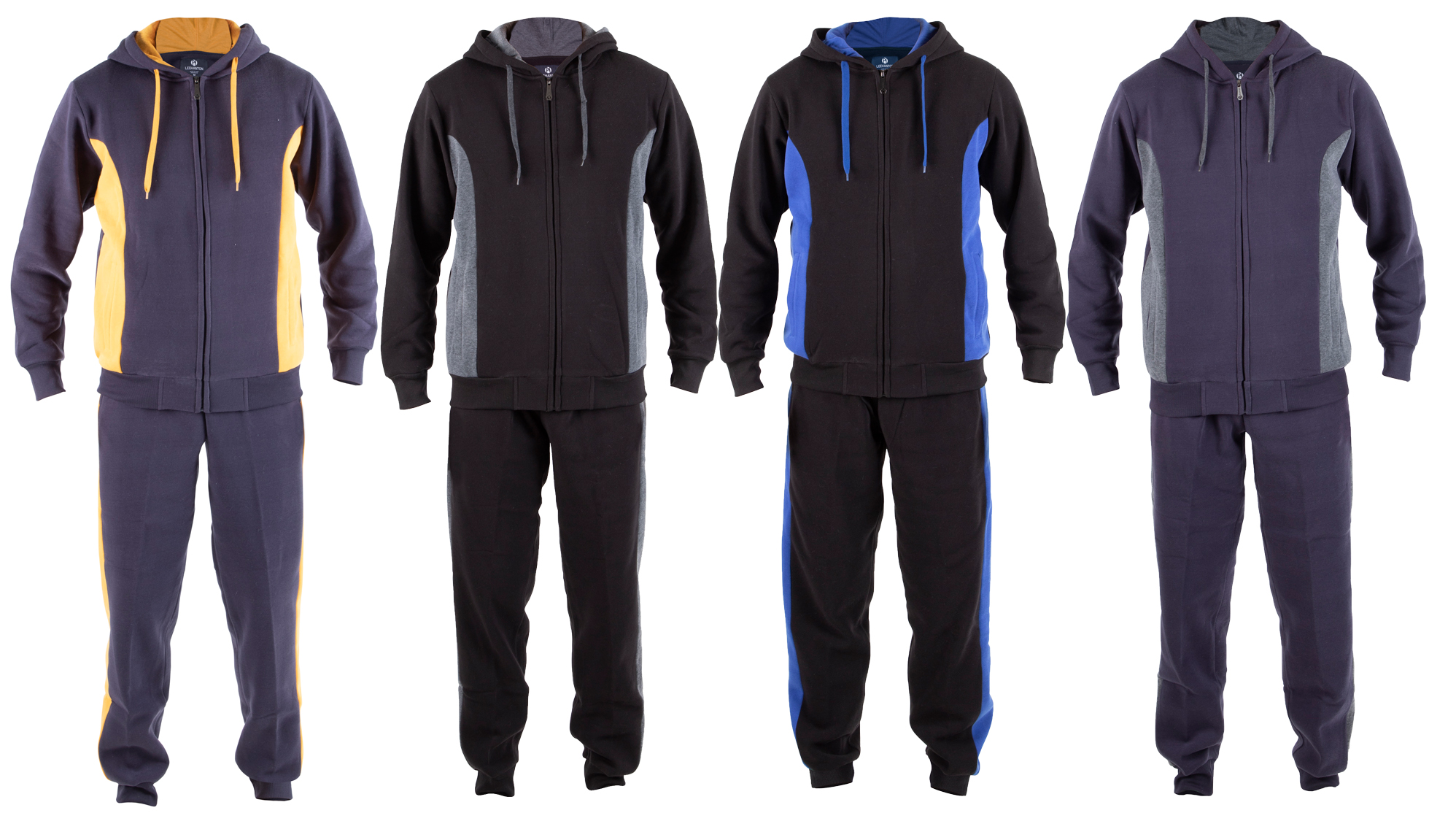 Men's 2-Piece Fleece Lined Sweatshirt & Sweatpants Sets w/ Two Tone Side Stripes - Choose Your Color