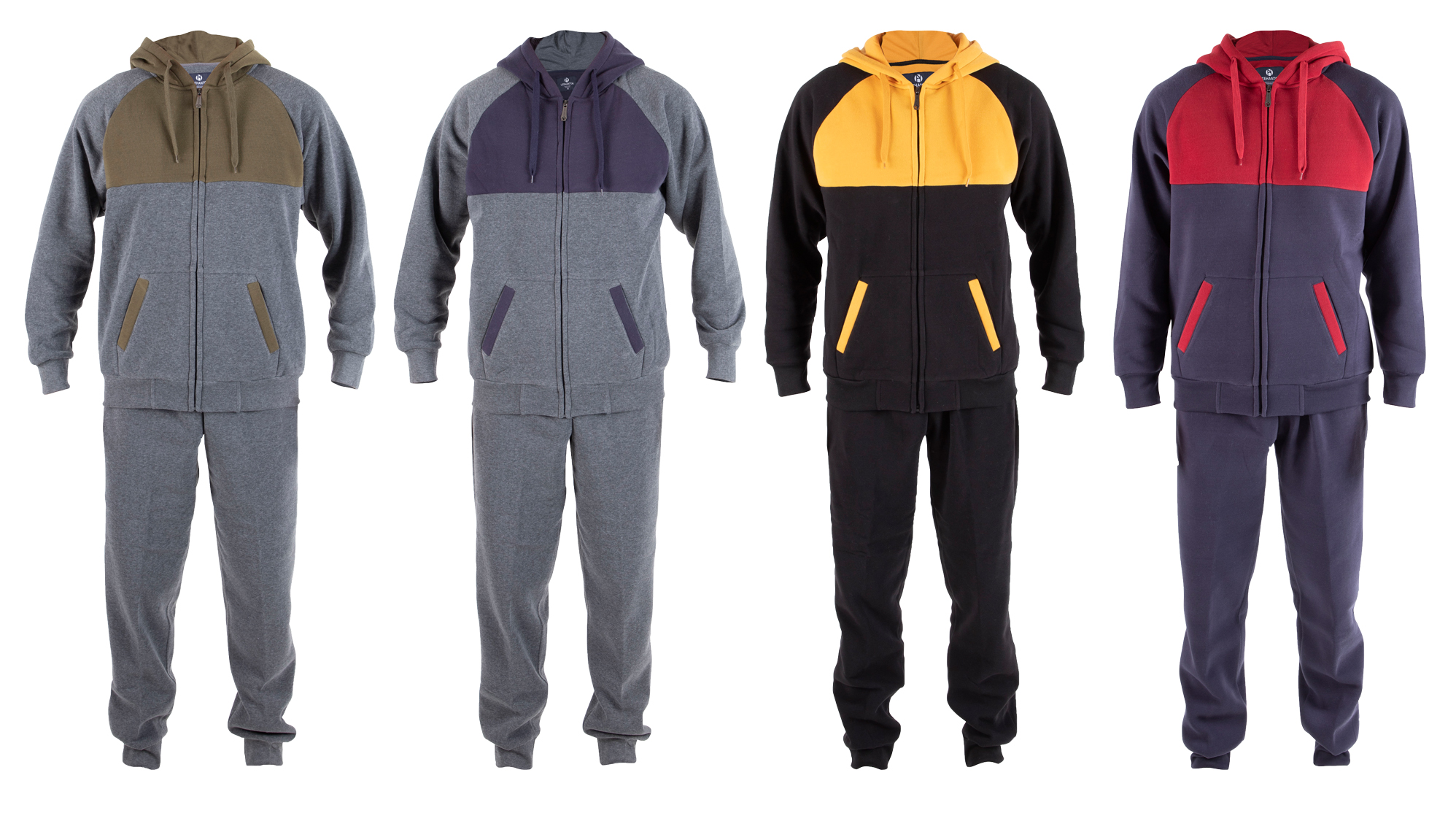 Men's 2-Piece Fleece Lined SWEATSHIRT & Sweatpants Sets w/ Two Tone Chest Stripe & Cargo Pockets - C