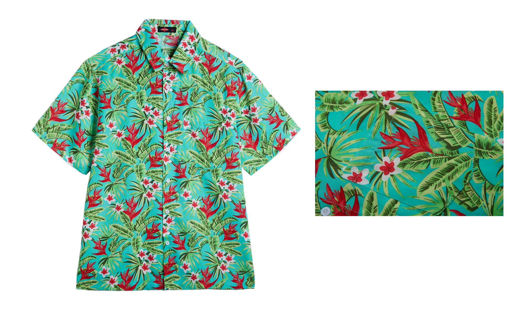 Men's Plus-Size Printed Button-Down Hawaiian Short Sleeve SHIRT w/ Tropical Flower Print