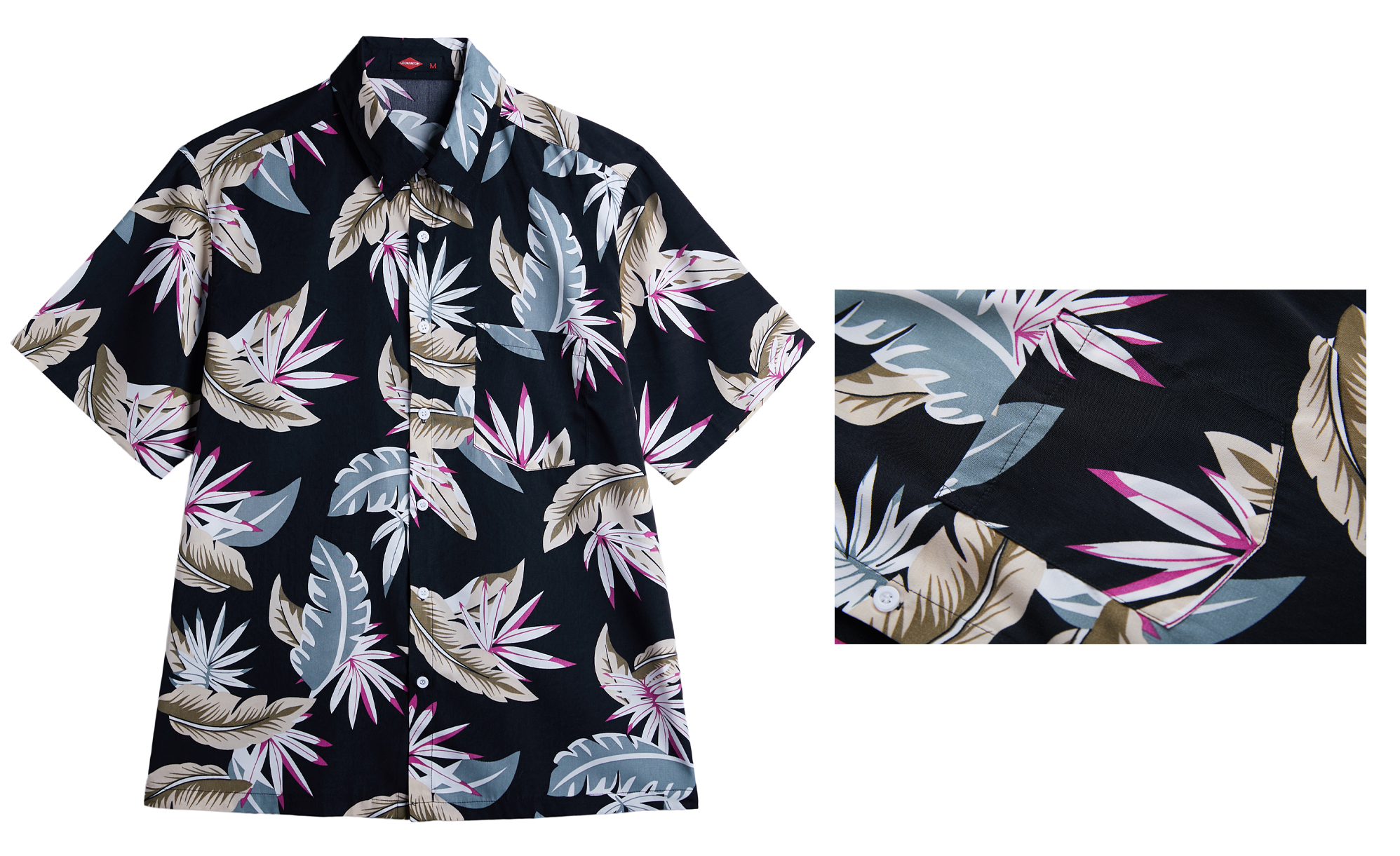 Men's Printed Button-Down Hawaiian Short Sleeve SHIRT w/ Tropical Leaf Print