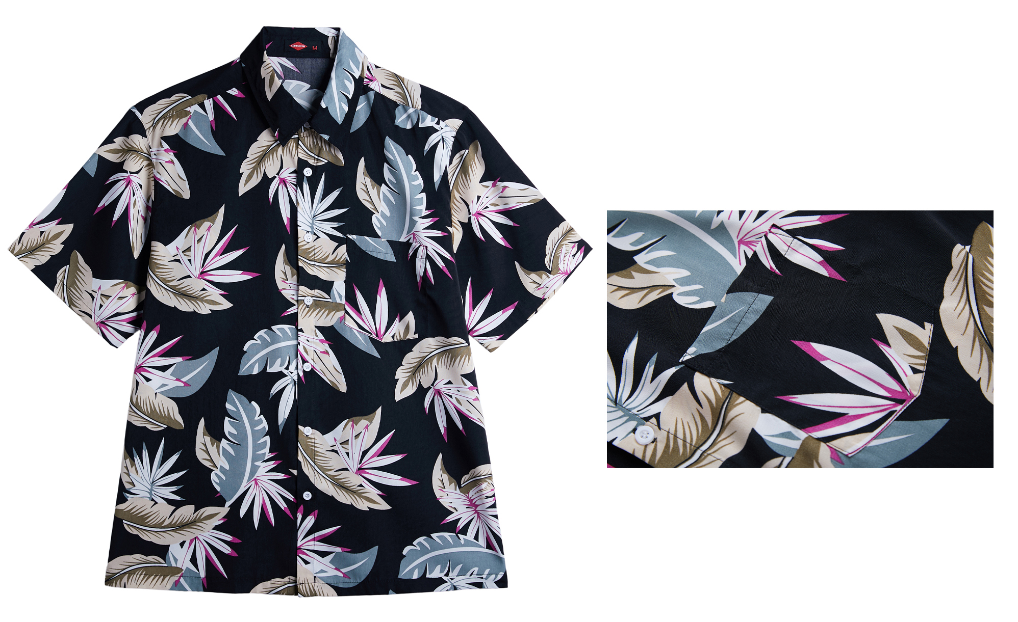 Men's Plus-Size Printed Button-Down Hawaiian Short Sleeve SHIRT w/ Tropical Leaf Print