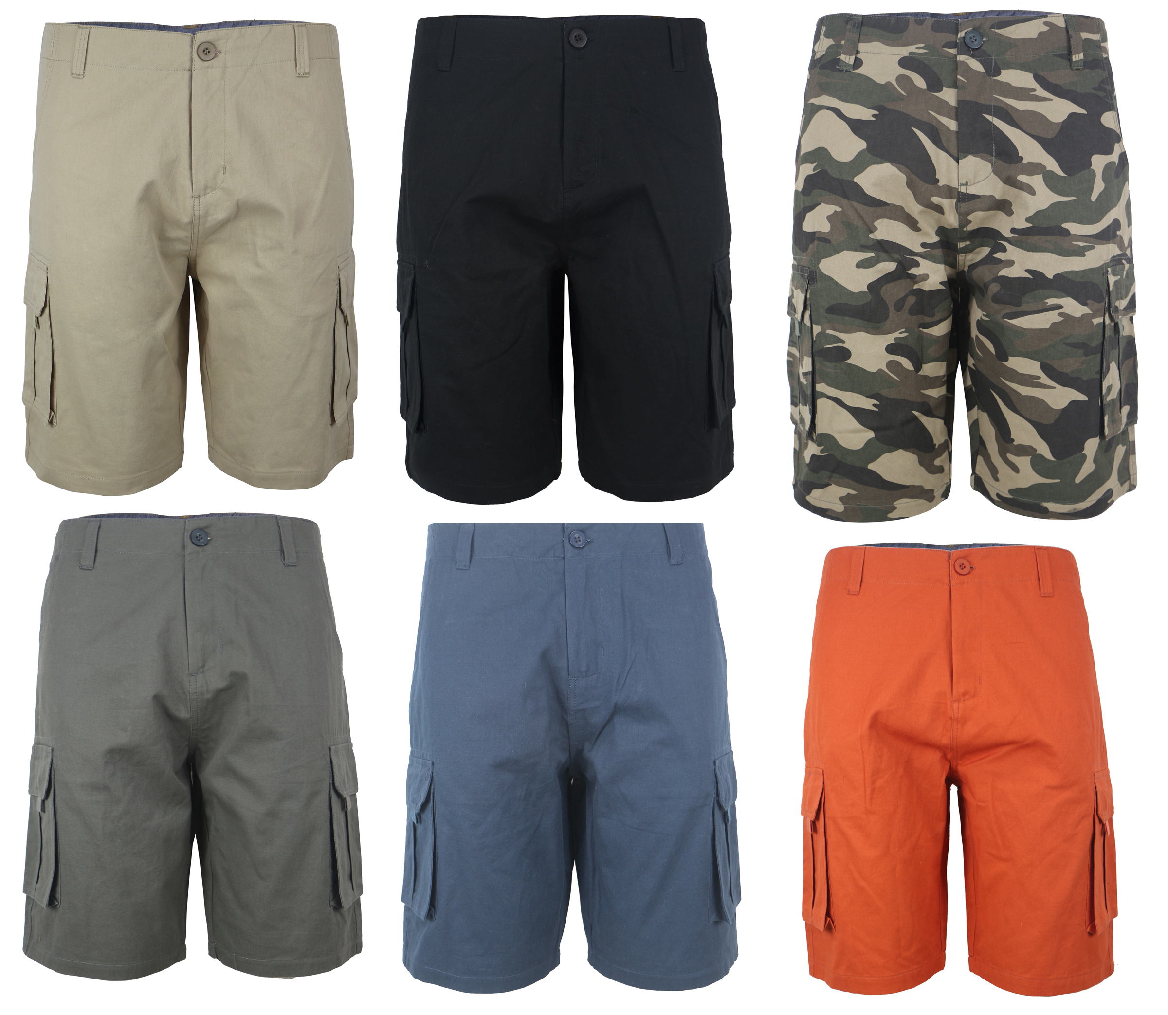 Men's Cargo Shorts - Solid Colors - Sizes 30-40