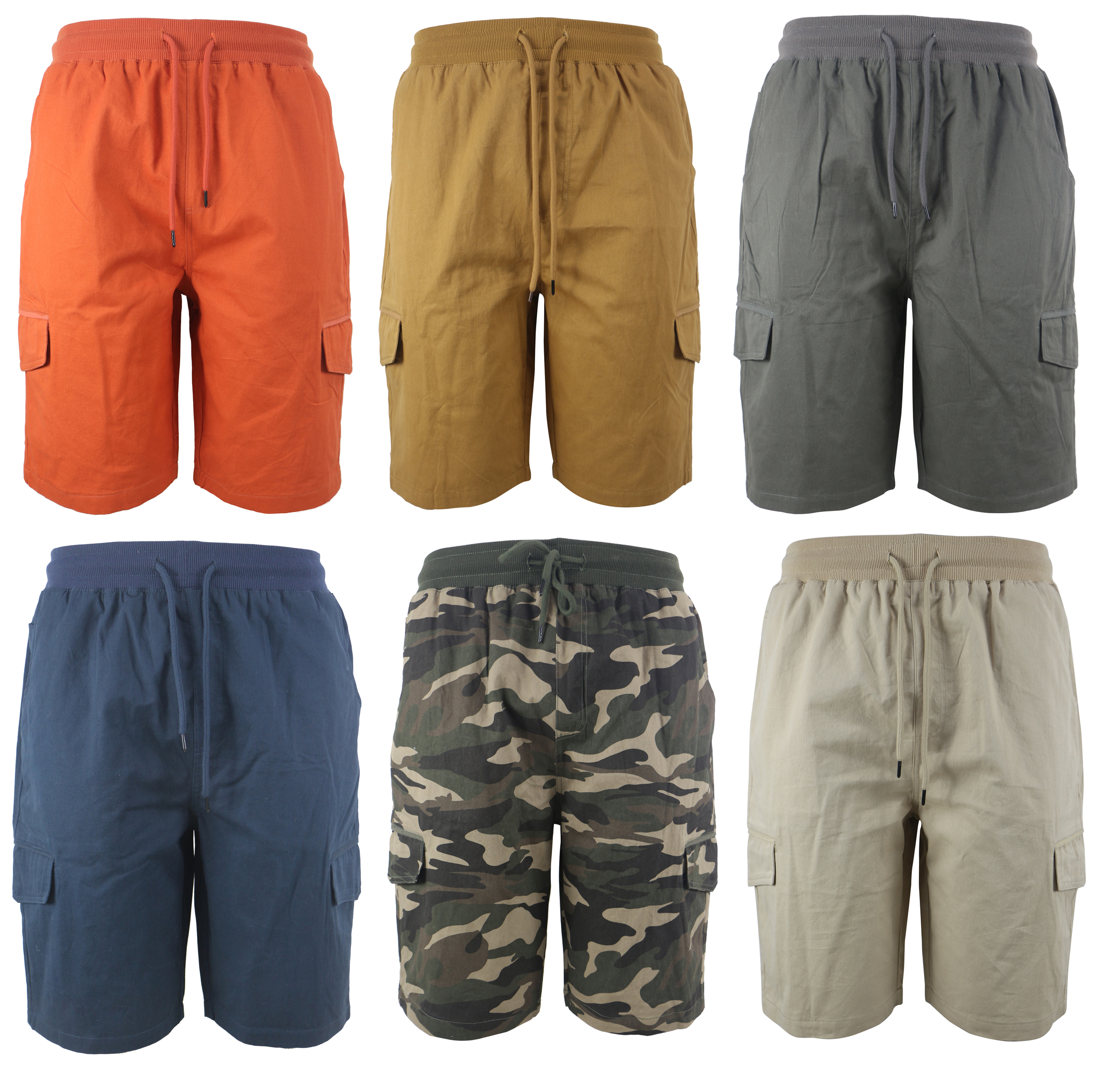 Men's Cargo Shorts w/ Elastic Waist - Solid Colors - Sizes 30-40