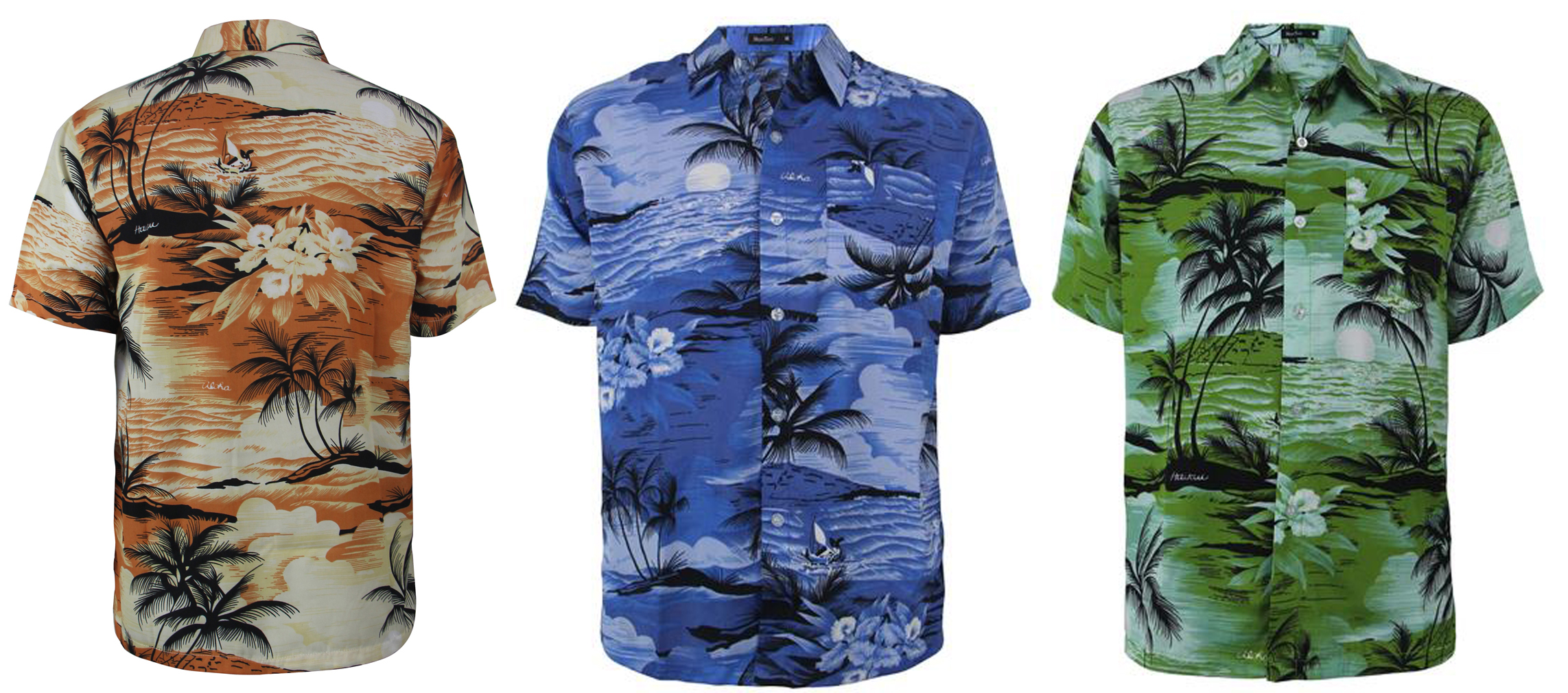 Men's Hawaiian SHIRTs w/ Front Pocket - Palm Tree Prints - Sizes Small-2X
