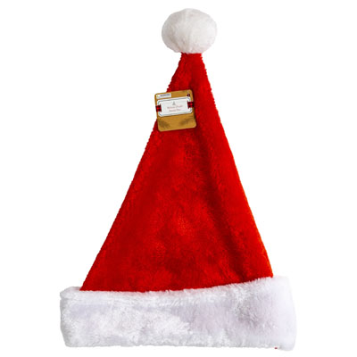 Santa HAT Deluxe Plush RED W/white Cuff 11.5x17in Ht/jhook