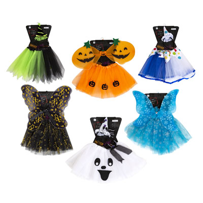 Tutu COSTUME Set Kids 6ast W/wing Or Headband Tcd/pb Pumpkin/skeleton/witch/clown/frozen/ghost