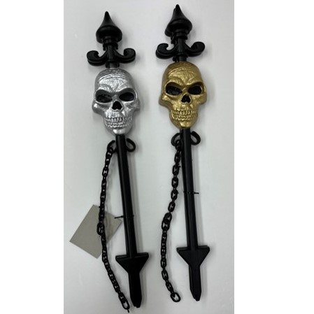 Yard Stake W/chain Connector 2pk SKULL 2ast Gold/silv 21in Plastic Ht