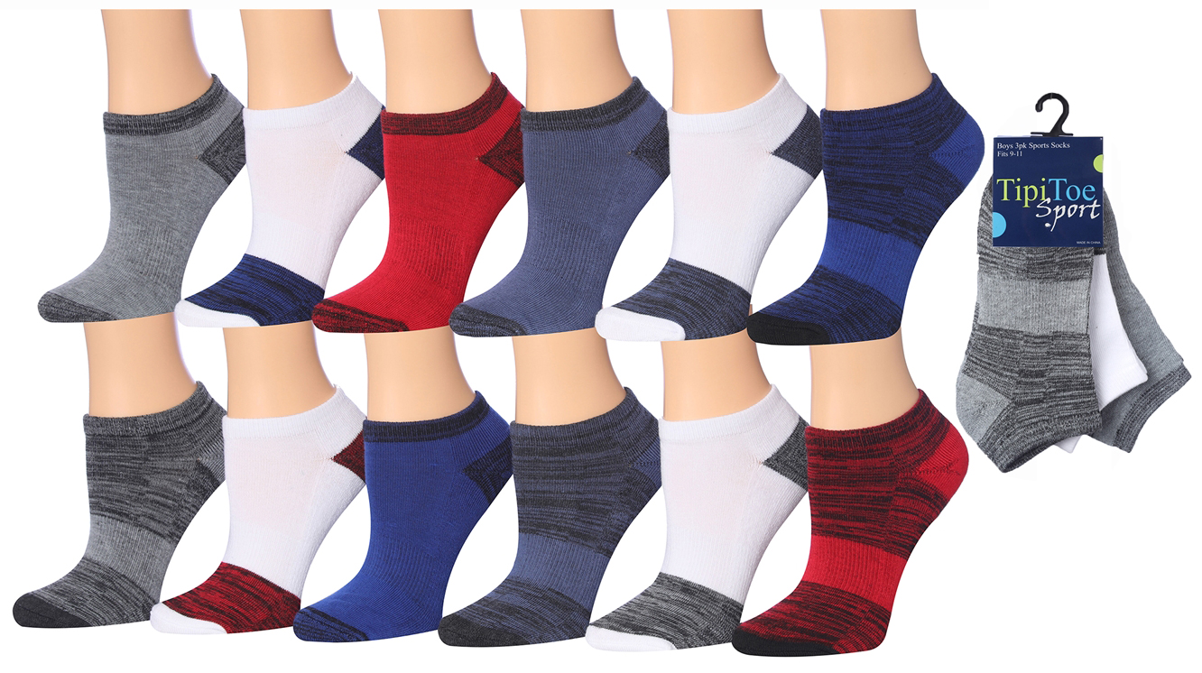 Teen Boy's/Women's Cushioned Low Cut SOCKS w/ Arch Support - Space Dye Prints - Size 9-11 - 3-Pair P