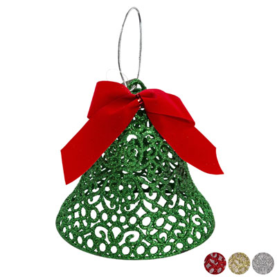 Bell Glittered W/bow 6in 4asst Colors Plastic Ornament/table Decor CHRISTMAS Hangtag