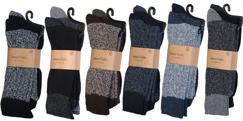 Men's Wool Blend Marled Ribbed Knit Thermal Boot SOCKS w/ Solid Heel & Toe - Size 10-13 - 2-Pair Pac