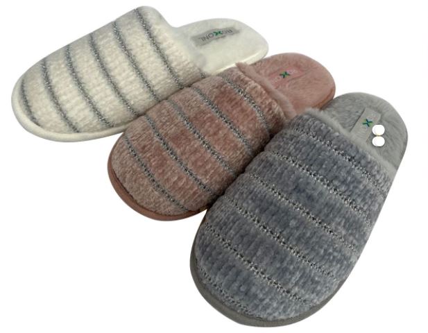 Women's Ribbed Knit SLIPPERS w/ Shimmer Stitching & Faux Fur Footbed
