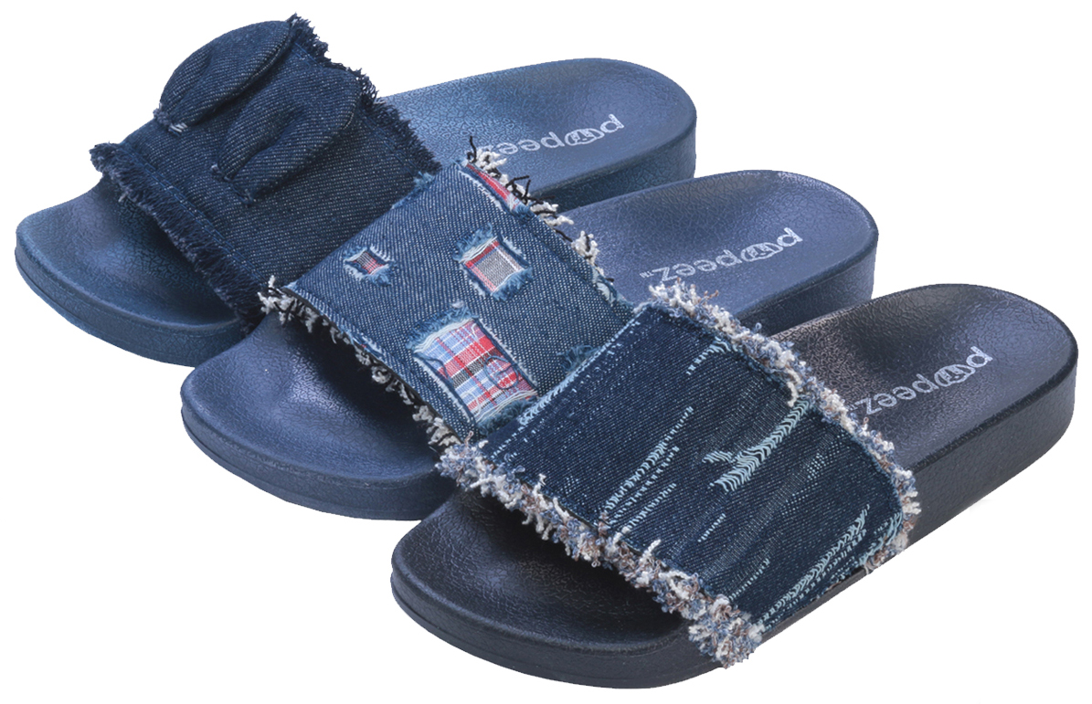 Girl's Madrid Slide Sandals w/ Denim Jean Strap