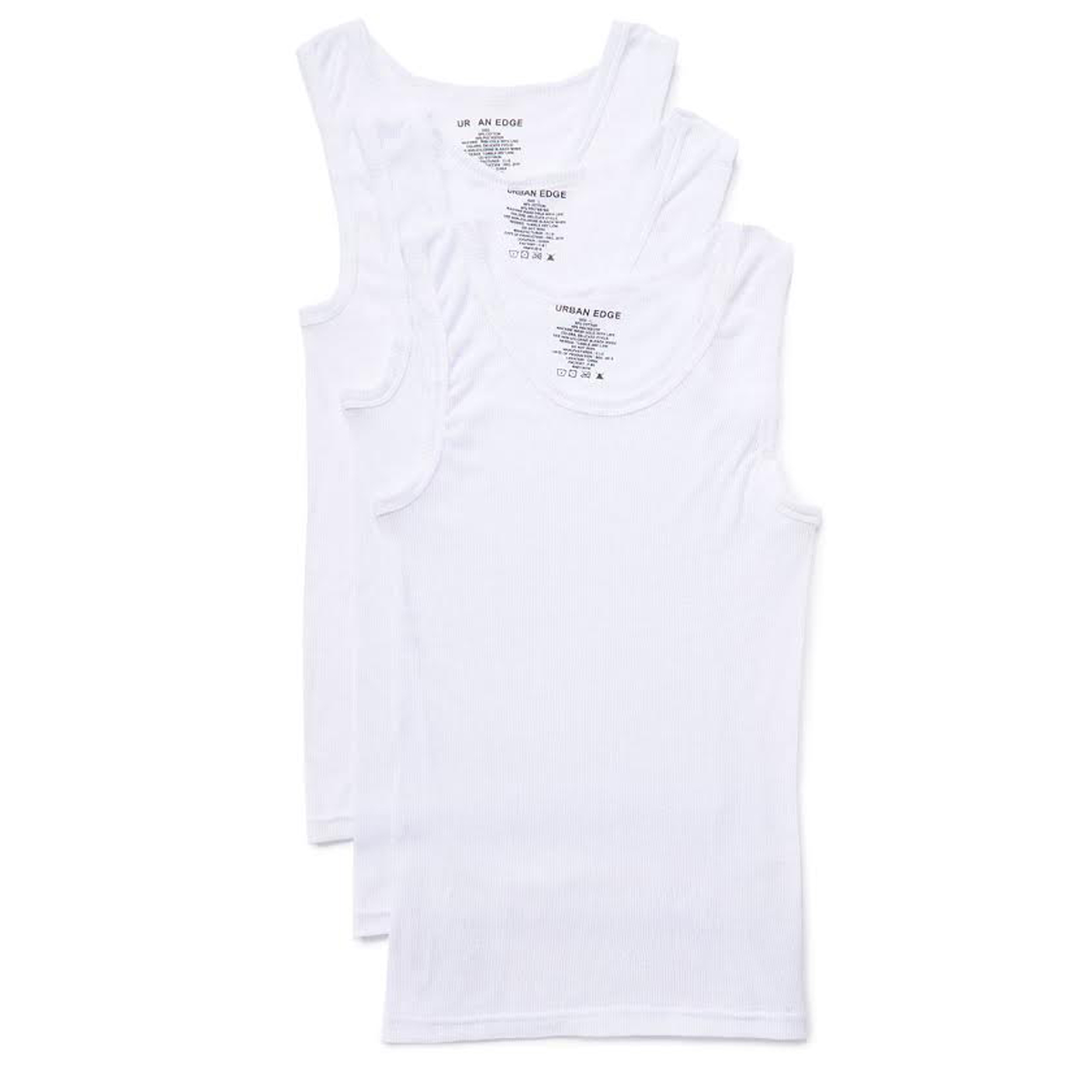 Men's URBAN Edge Ribbed White A-Shirts - Sizes Medium-2XL - 3 Pack