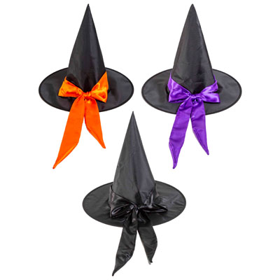 Witch HAT Adult W/satin Ribbon & Bow 3ast Ribbon Color 15in Dia Ht/jhook