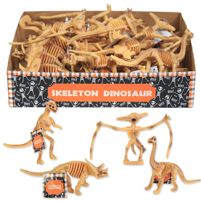 Skeleton ANIMAL Dinosaur 4ast Plastic 3-4.5in In 24pc Pdq/ht Natural Fossil Color