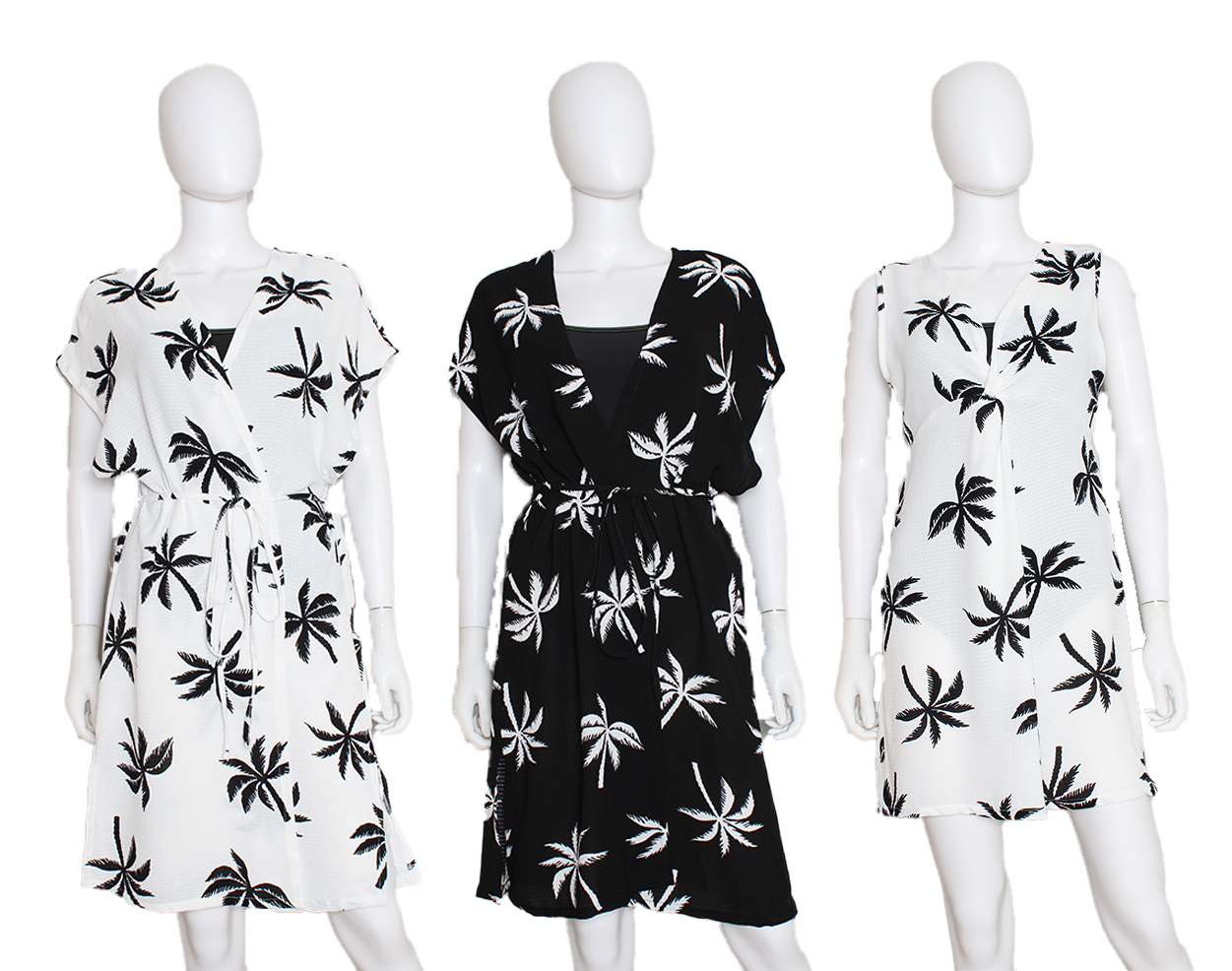 Women's Fashion Printed Pullover Sheer Cover-Ups w/ Tropical Palm Tree Print - Black & White -  Size