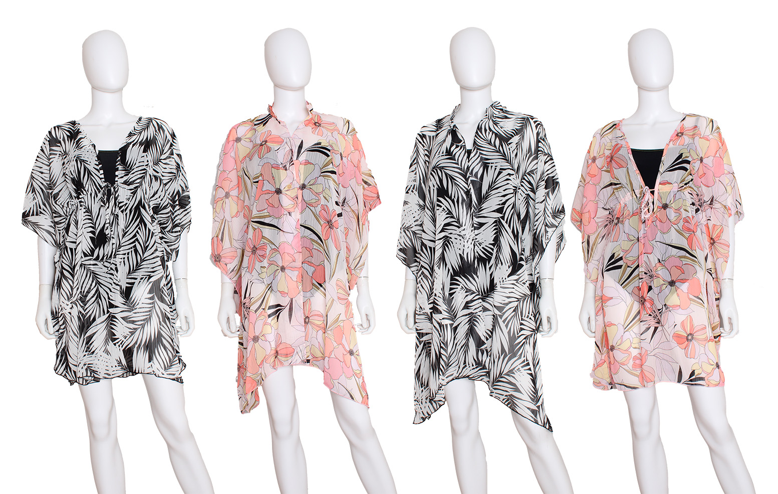 Women's Fashion Printed Terry Smocked Cover-Ups - Tropical Palm Tree & Floral Print -  Sizes Small-X