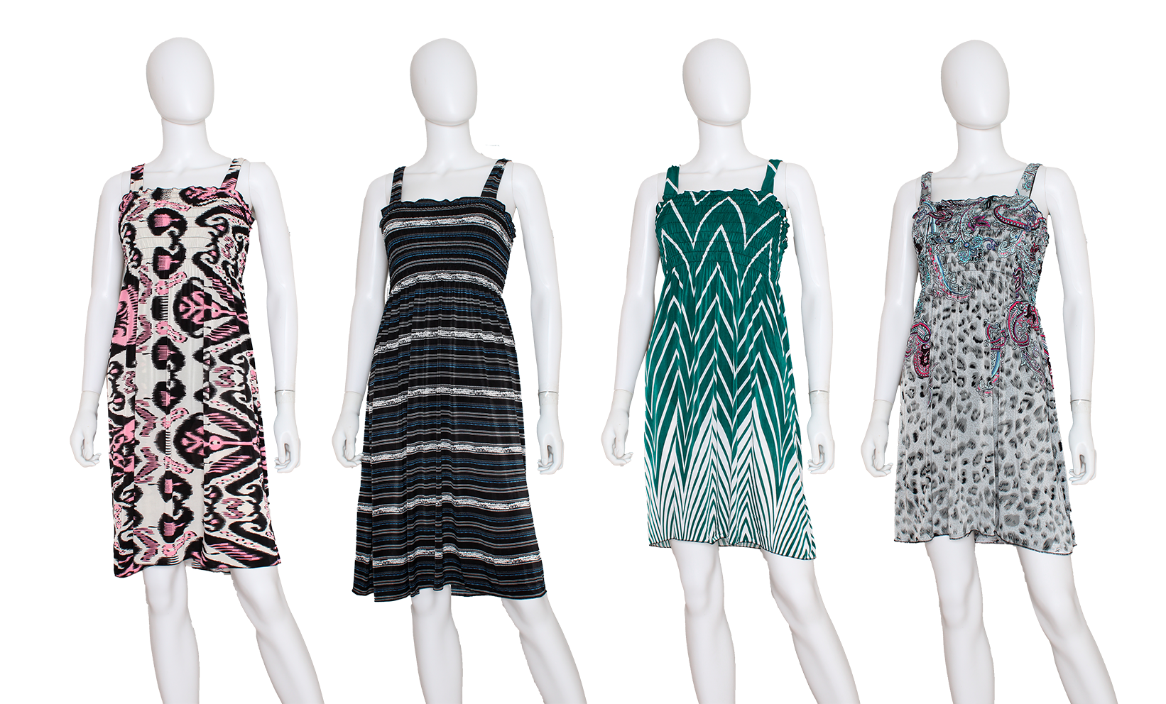 ''Women's Printed Smocked Chemise Dresses - Leopard, Chevron, Peacock, & Stripe Print - Sizes Medium-