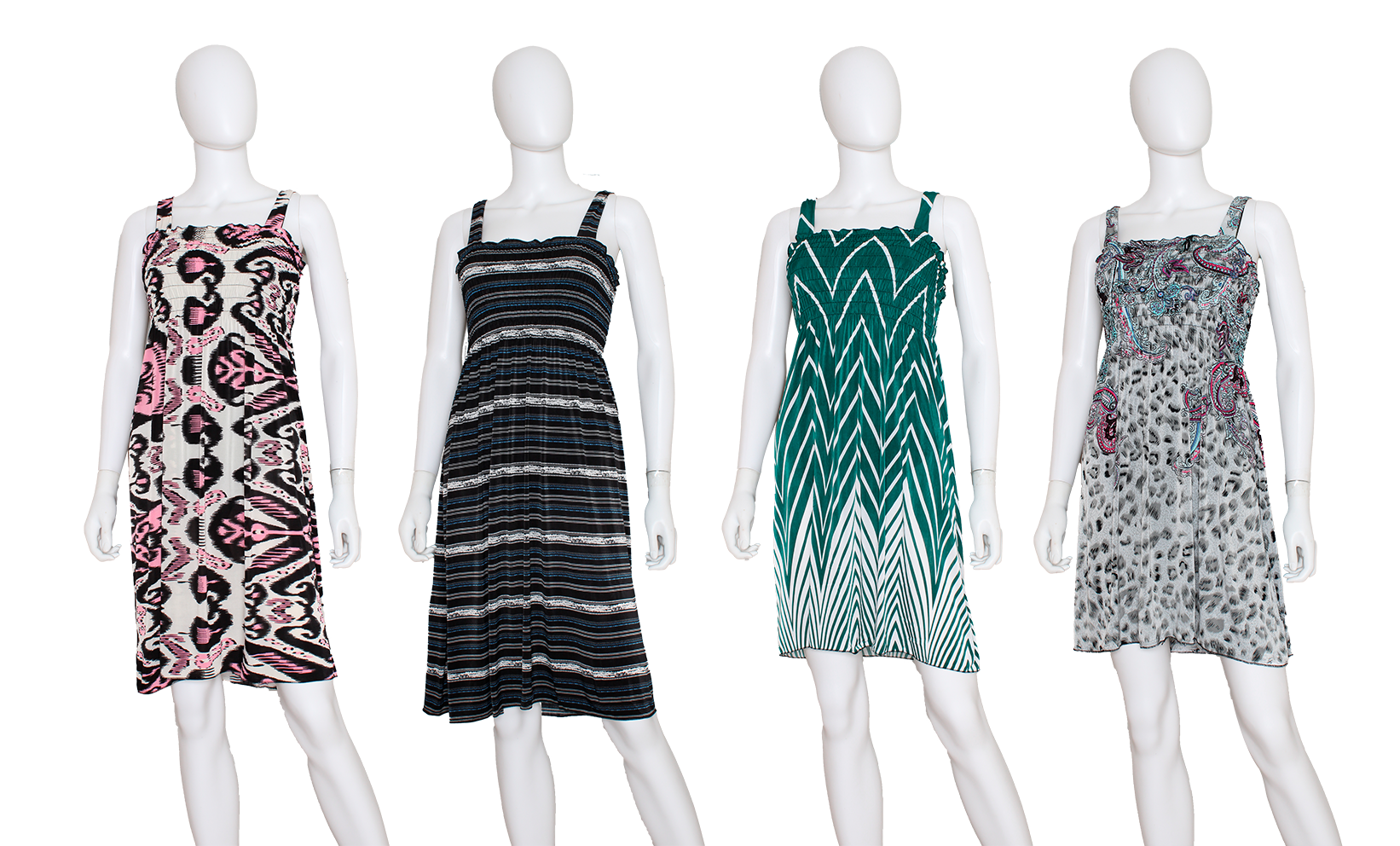 ''Women's Printed Smocked Chemise Dresses - Leopard, Chevron, & Peacock Print - Sizes Medium-2XL''