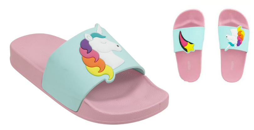 Kids Open Toe Slip On Girls Childrens Flat Studded Sliders Sandals Slippers Size 