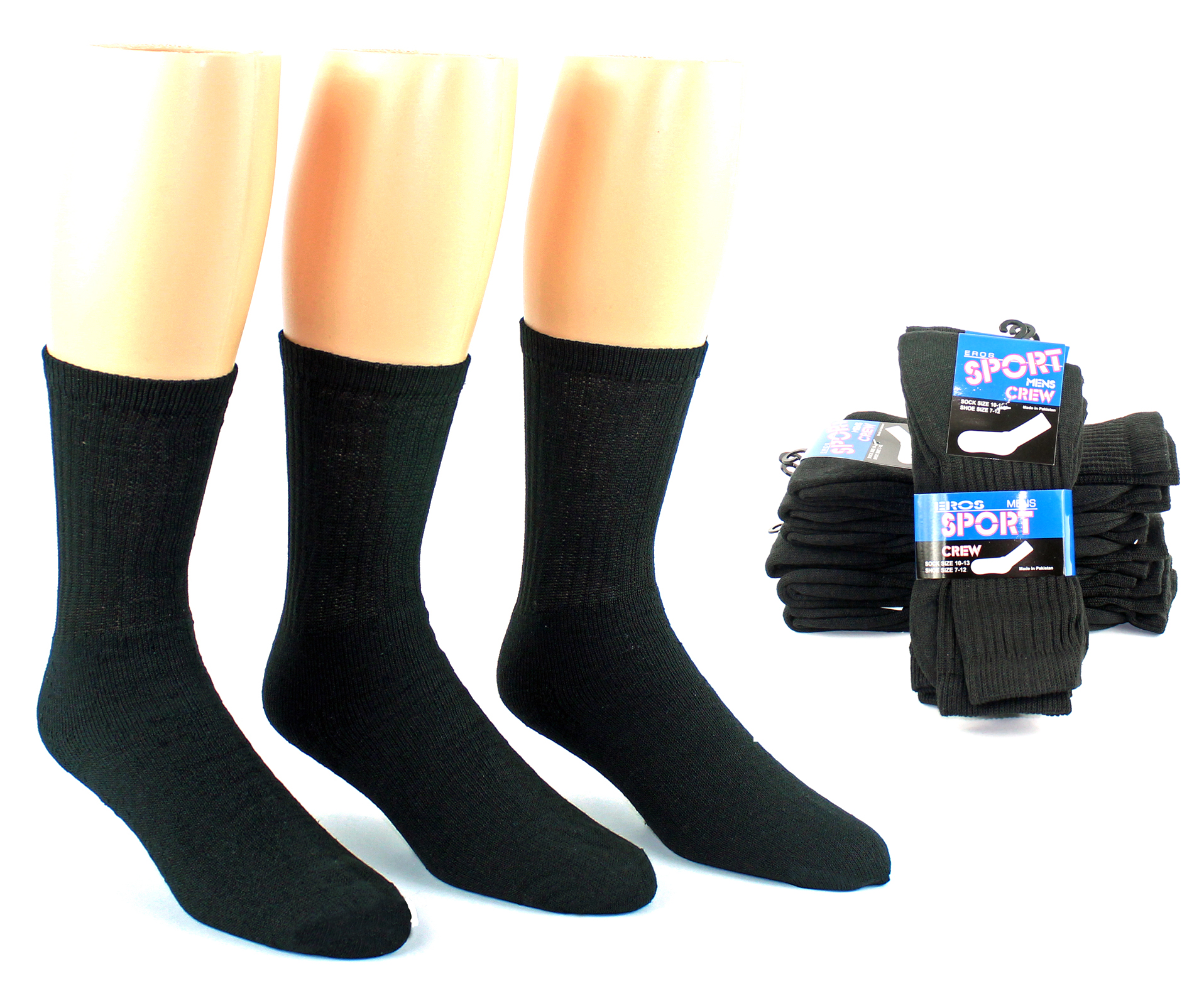 Men's Athletic Crew Socks - Black - Size 10-13