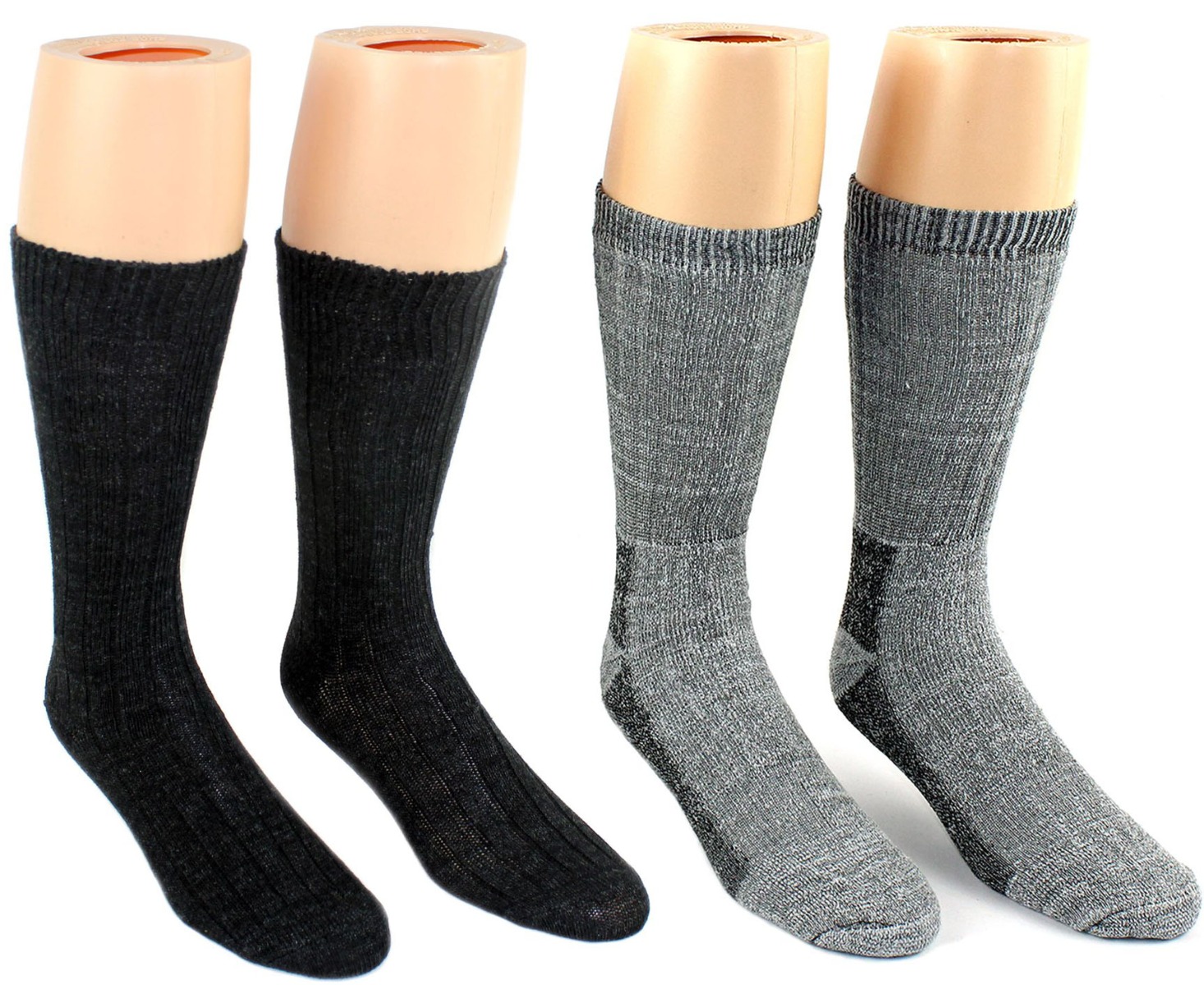 Men's & Women's Thermal Merino Wool Crew Socks - Gray - 2-Pair Packs