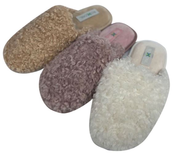 sequin knit faux fur mule slippers