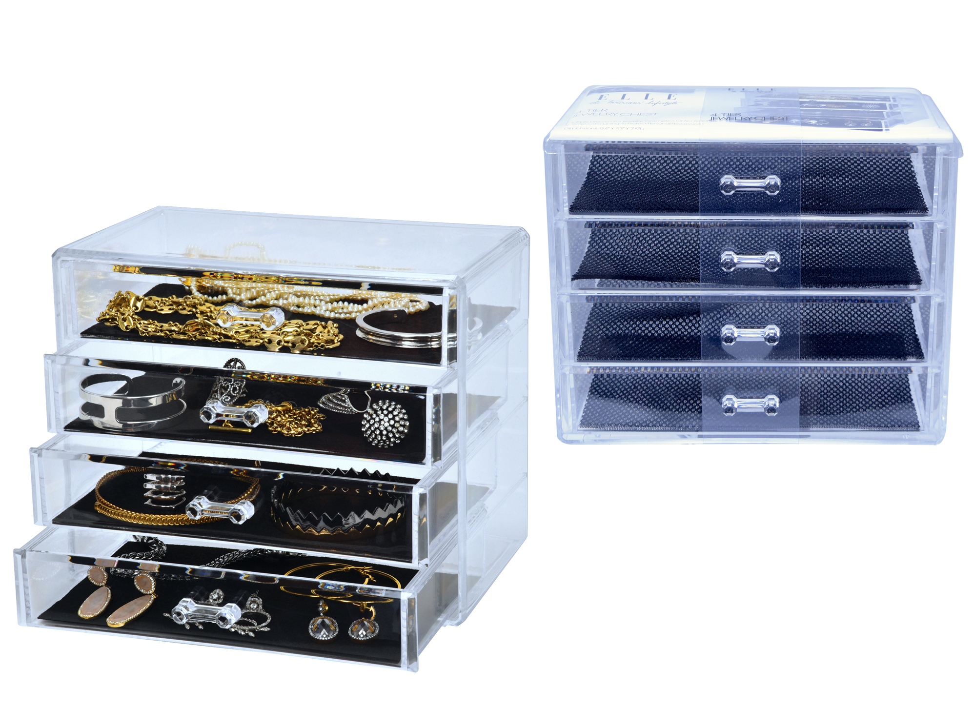 ELLE The Parisians Lifestyle Collection 4-Drawer Clear Acrylic Jewlery Storage Case