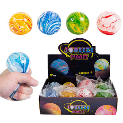 Ball Squeeze Swirl Planet Design 4clrs 2.36in Air Squish/12pc Pdqpolybag W/label