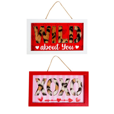 VALENTINE Hanging Decor Mdf 2ast Wild Love W/faux Fur Feel 7.87 X 0.47 X 4.7in Comply Label