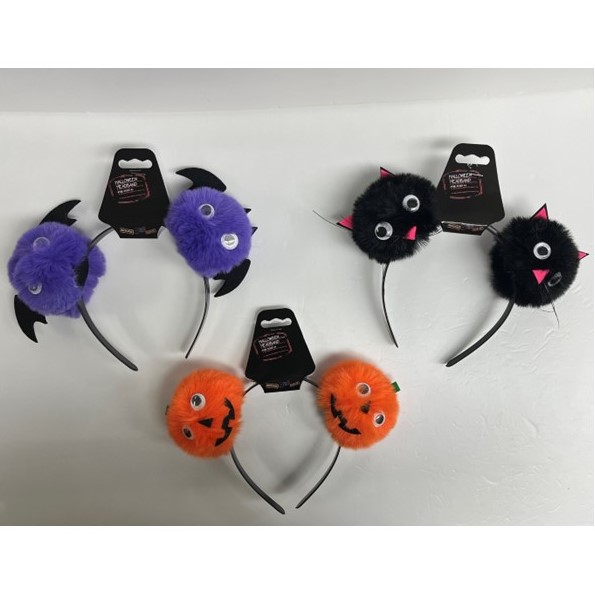Headband HALLOWEEN Pom-pom Bat/cat/pumpkin W/googly Eyes Hlwn Barbell
