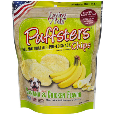 Dog Treats Puffsters Chips Banana & Chicken 4 Oz MADE IN USA