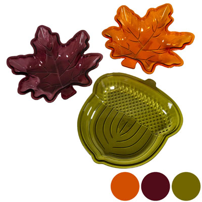 Harvest Leaf/acorn Shape Dish Plastic 2ast Shape/3clr-48pc Pdq W/upc Label
