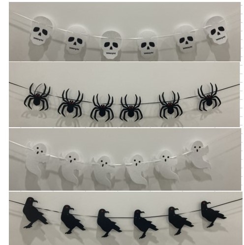 Garland Felt Halloween 4ast 6.5ft Ghost/skeleton/spider/SKULL Pbh