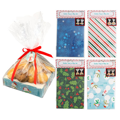 Cookie Tray W/bag CHRISTMAS Set 2 Trays/bags/ribbons/tag 4ast Designs Paper Xmas Pbh