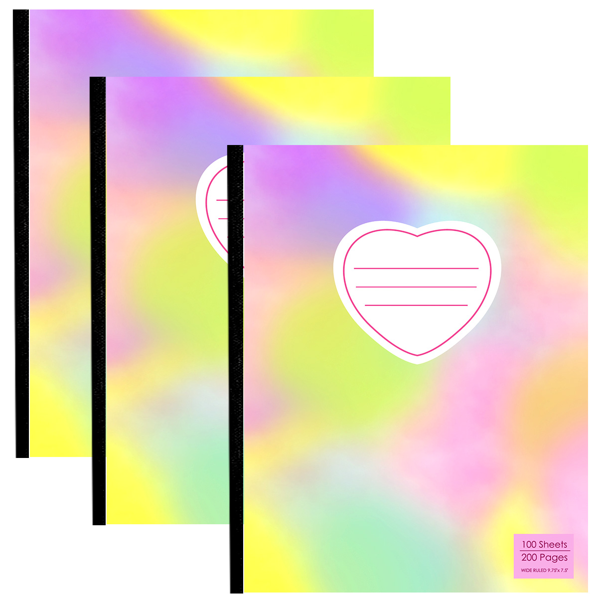 Wide Ruled Composition Books w/ Tie-Dye & Heart Print