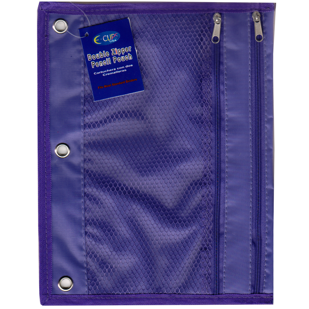 3-Ring Reinforced Zip-Up PENcil Pouch w/ Dual Zippers