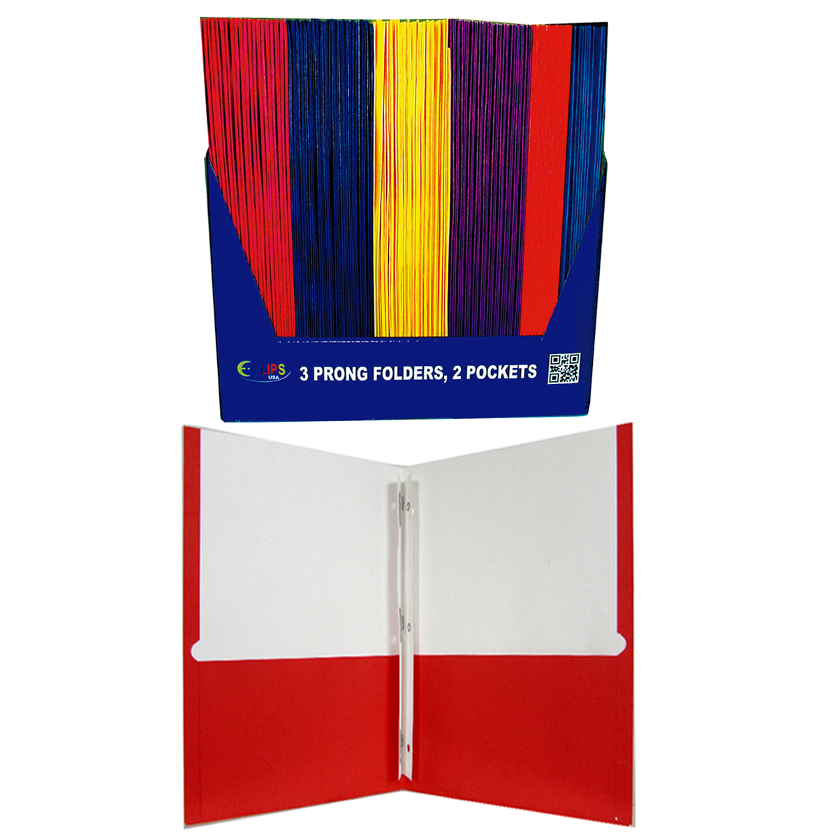 2-Pocket Folders w/ Prong Fasteners & Display - Assorted Colors