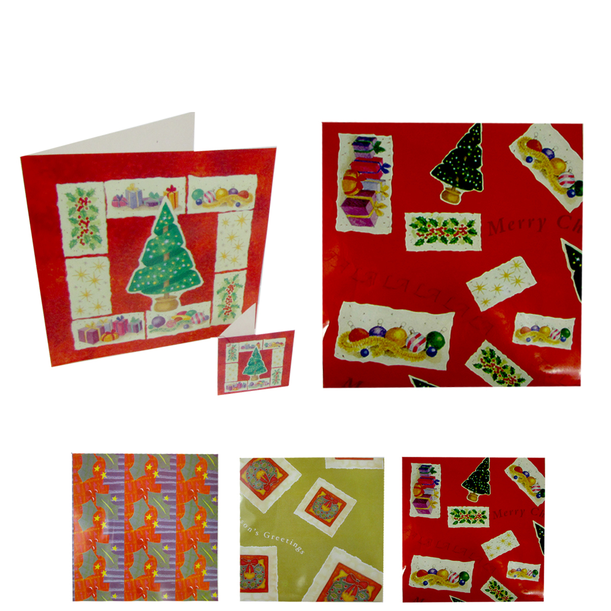 3-Piece Christmas Wrapping Paper Set w/ GREETING CARD & Gift Tag