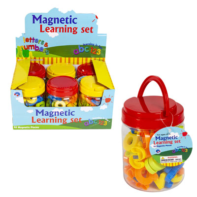 Magnetic Learning Set 52pc Letters & Numbers In Bucket/6pcpdqage 4+ Red/yellow Lid W/handle