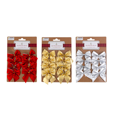 Bow Mini 8ct Metallic Polyester 2.17x2.36in 3ast Clrs Xmas Tcd GOLD/silver/red