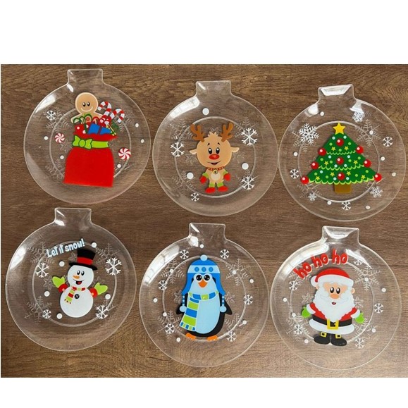 CHRISTMAS Plate Clear Dessert Ornament Shaped 6ast Plastic 8.15 X 7.6 X 0.59in